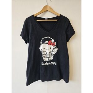 Southside Kitty Shirt Womens 2XL Black V Neck Hello Kitty White Sox Baseball Tee